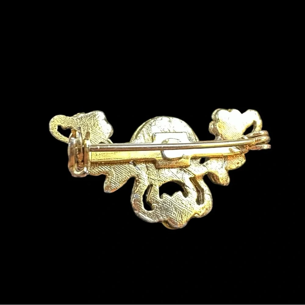 Vintage Gold and Pink‎ Floral Brooch